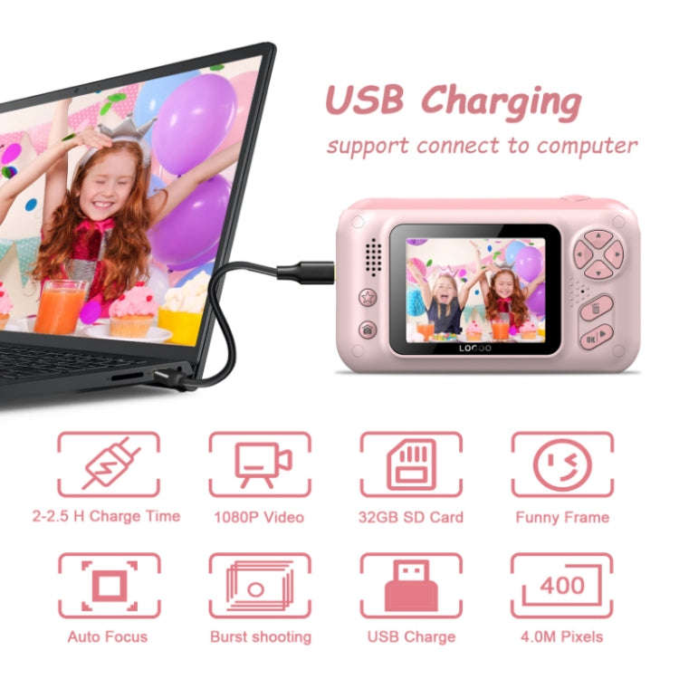 2.4 Inch Children HD Reversible Photo SLR Camera, Color: Yellow Blue + 8G Memory Card + Card Reader