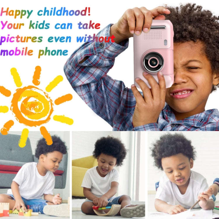 2.4 Inch Children HD Reversible Photo SLR Camera, Color: Yellow Blue + 8G Memory Card + Card Reader