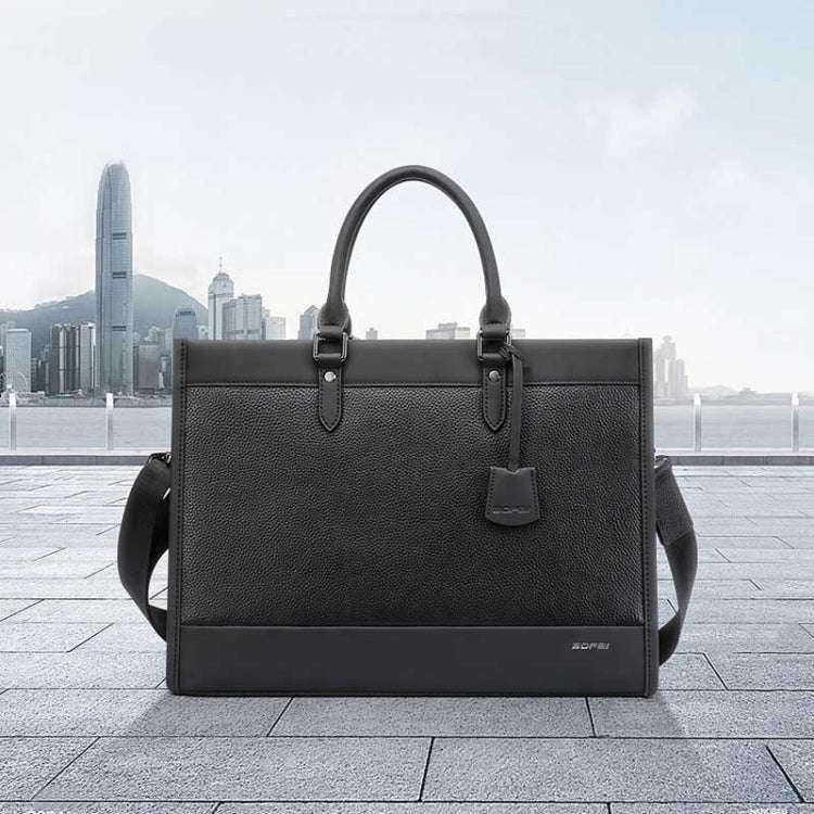 Bopai 11-98811 Leather Business Large-capacity Laptop Handbag Messenger Briefcase(Black)