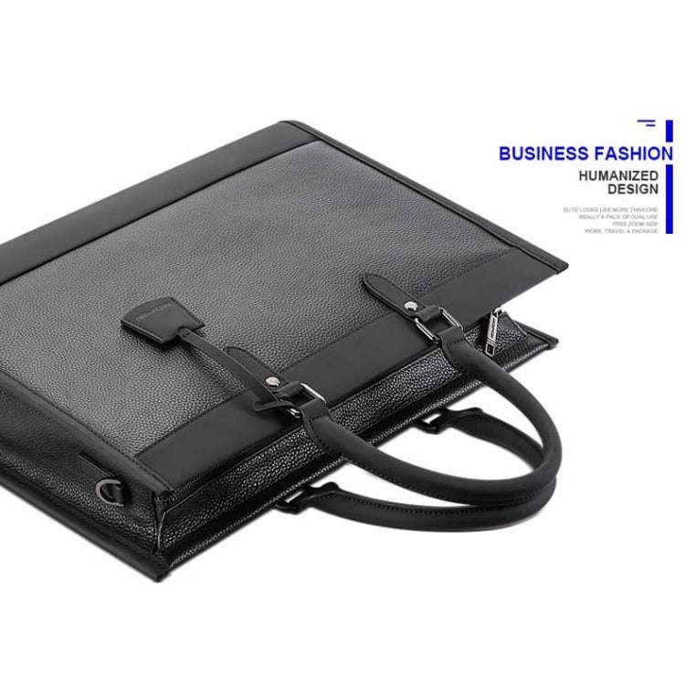 Bopai 11-98811 Leather Business Large-capacity Laptop Handbag Messenger Briefcase(Black)