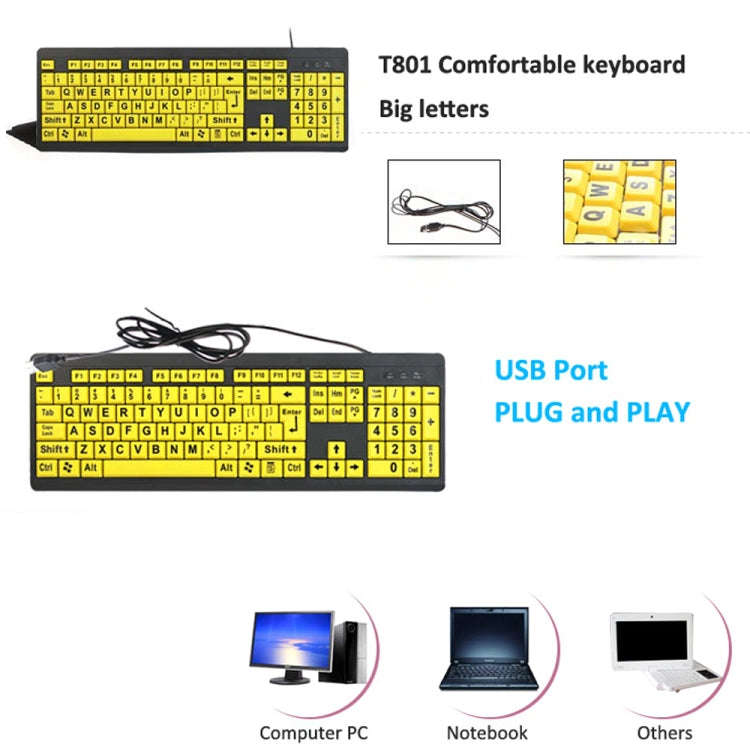 T801 104 Keys Special People Children Old Man Big Letters USB Wired Keyboard, Cable Length: 1.38m...
