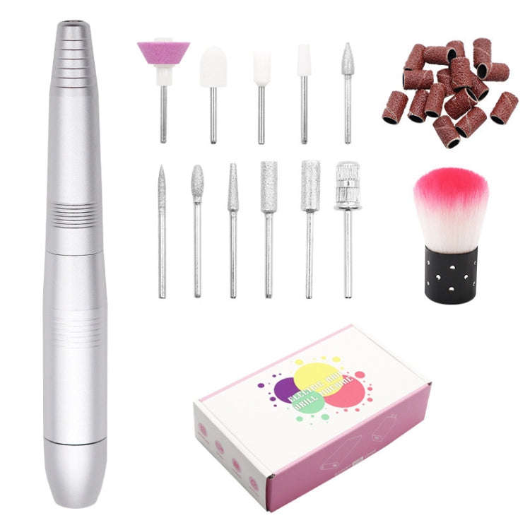 USB Plug Aluminum Nail Drill Machine Electric Manicure Milling Cutter Set(Silver)