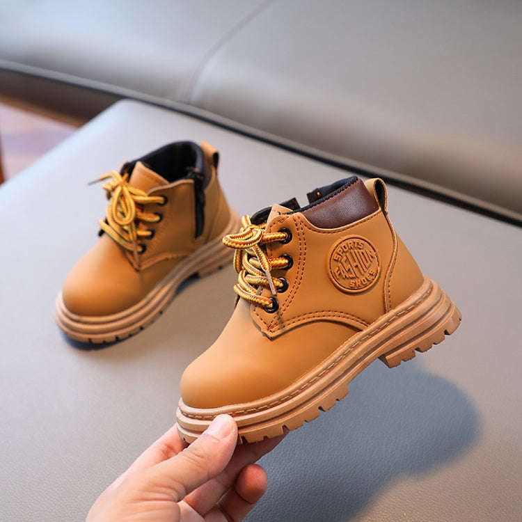 Children Martin Boots Leather Kids Shoes Boys Girls Casual Short Boots, Size: 22(Yellow)