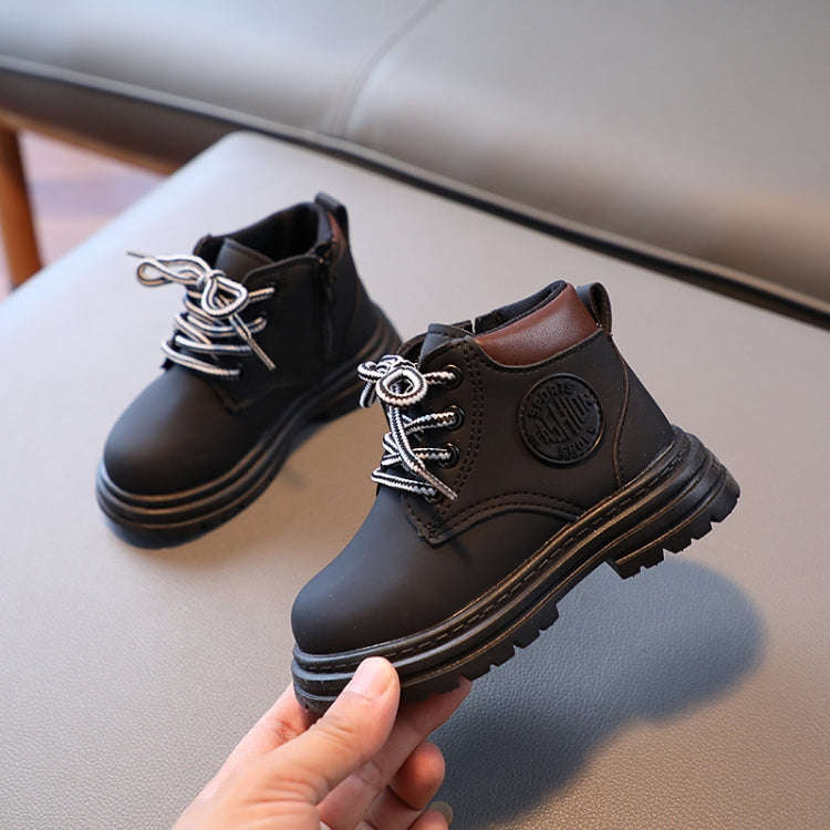 Children Martin Boots Leather Kids Shoes Boys Girls Casual Short Boots, Size: 26(Black)