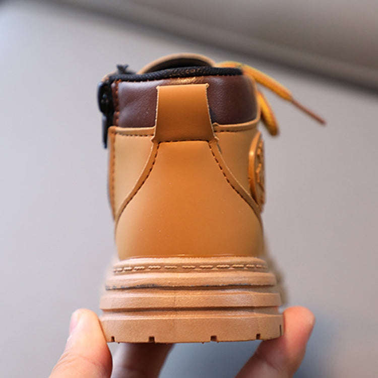 Children Martin Boots Leather Kids Shoes Boys Girls Casual Short Boots, Size: 21(Yellow)