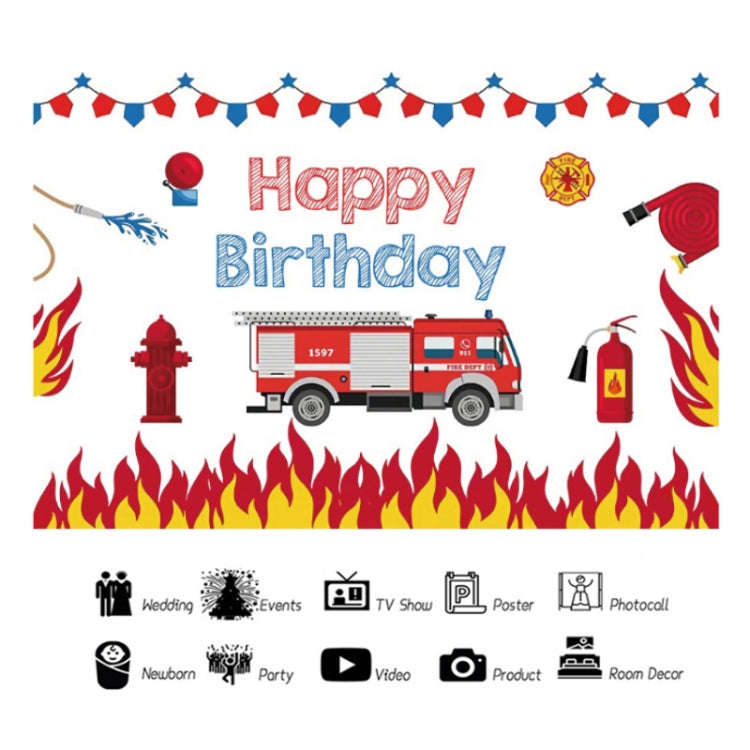 1.5x1m Fire Engine Happy Birthday Party Scene Backdrop For Photojournalism(MDU04232)