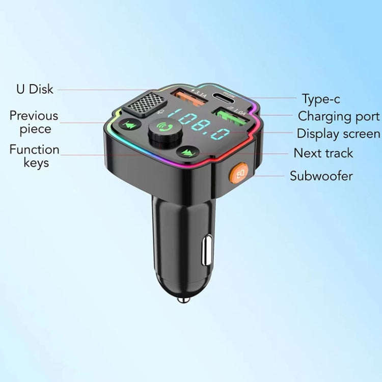 Q8 Car Bluetooth FM Transmitter Dual USB 3.1A Quick Charge Ambient Light