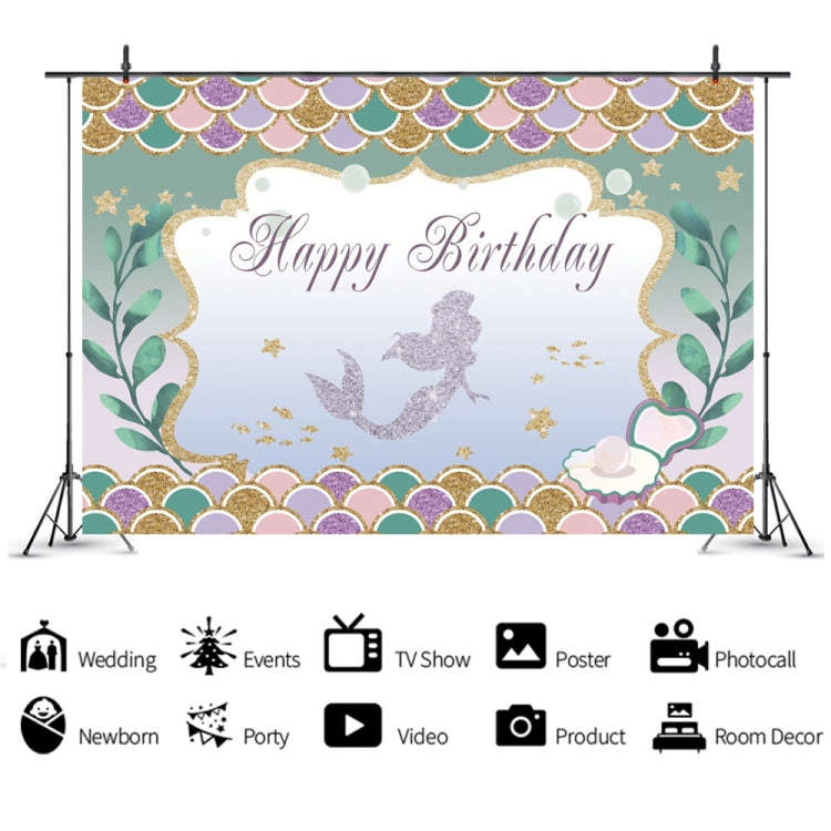 120 x 80cm Mermaid Happy Birthday Photography Background Cloth(12010125)