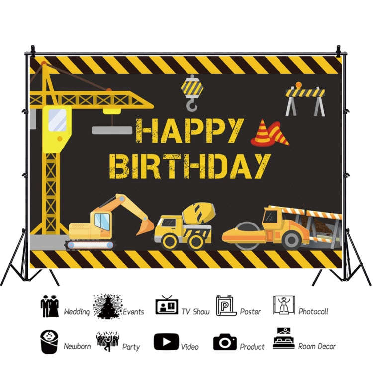 1.2m x 0.8m Construction Vehicle Series Happy Birthday Photography Background Cloth(11408682)