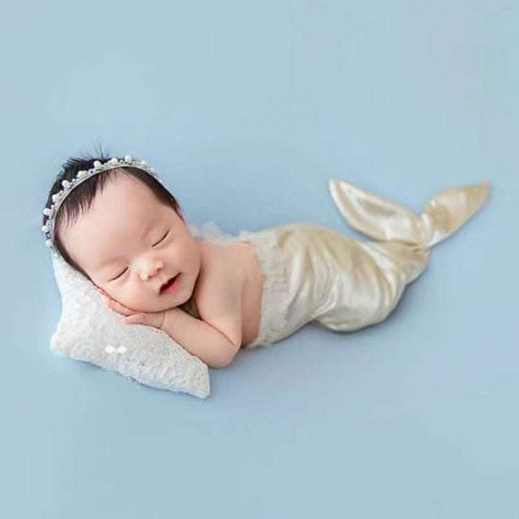 Newborn Photography Clothing Mermaid Modeling Jumpsuit + Headdress Set(Champagne)