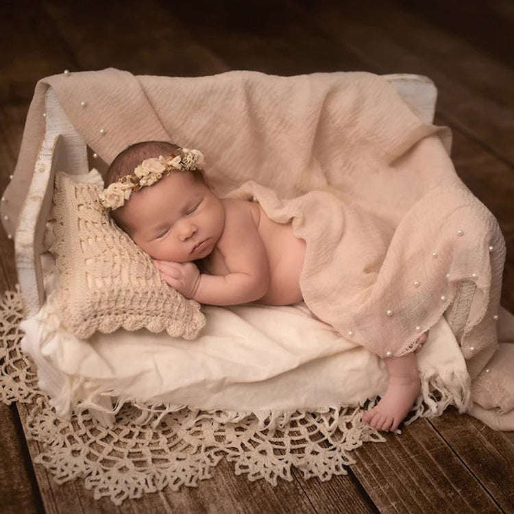 Hollow Lace Round Blanket + Pillow Suit Baby Photography Props(Light Blue)