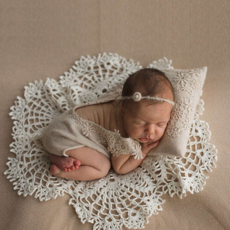 Hollow Lace Round Blanket + Pillow Suit Baby Photography Props(Light Blue)