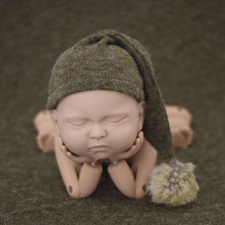Newborn Photography Clothing Baby Photography Fur Ball Knitted Long Tail Hat(Green)