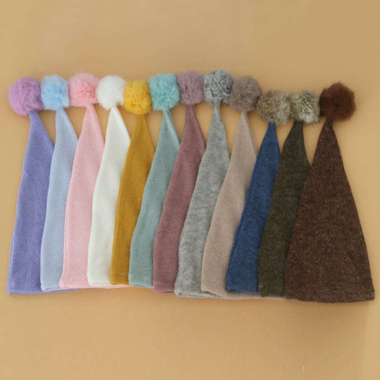 Newborn Photography Clothing Baby Photography Fur Ball Knitted Long Tail Hat(Light Blue)