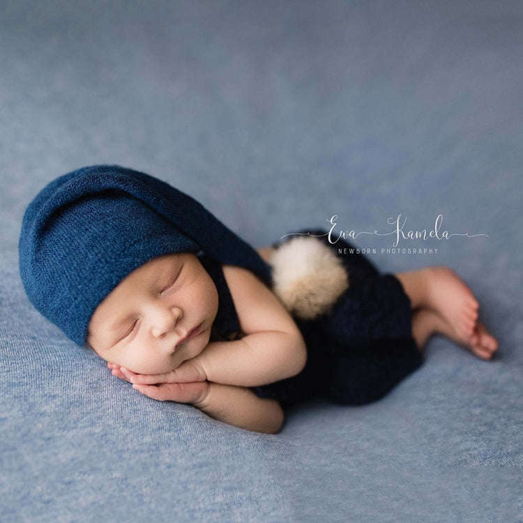 Newborn Photography Clothing Baby Photography Fur Ball Knitted Long Tail Hat(Taro Color)