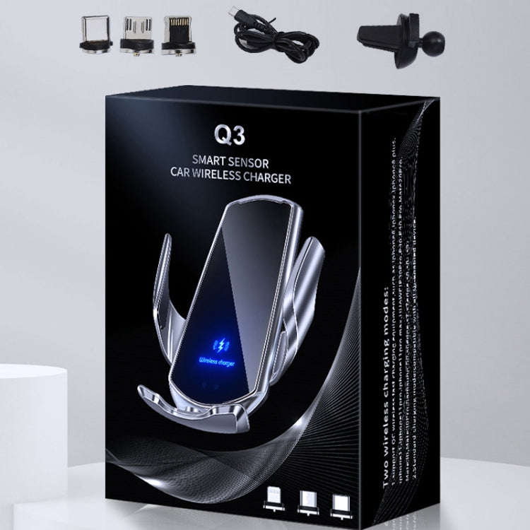 Q3 Infrared Induction Magnetic Car Wireless Charging Phone Bracket with Micro USB + 8 Pin + Type-...