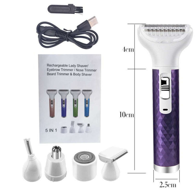 5 In 1 Electric Shaver Lady Household Bikini Axillary Hair Private Parts Hair Scraper(Green)