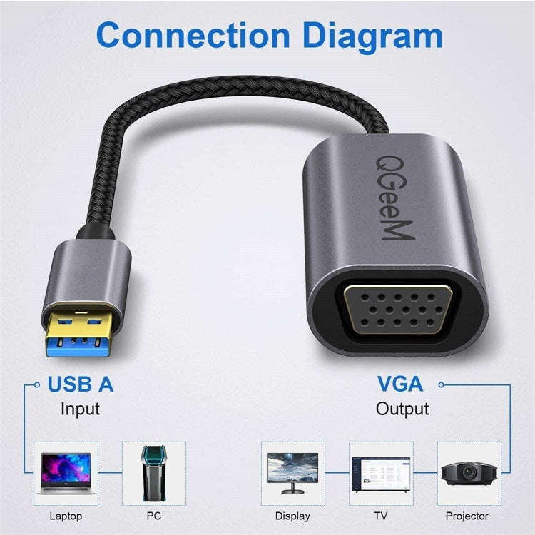 QGeeM QG-UA07-A USB 3.0 to VGA High Speed Transfer Multi-Display Video Converter(Silver Gray)