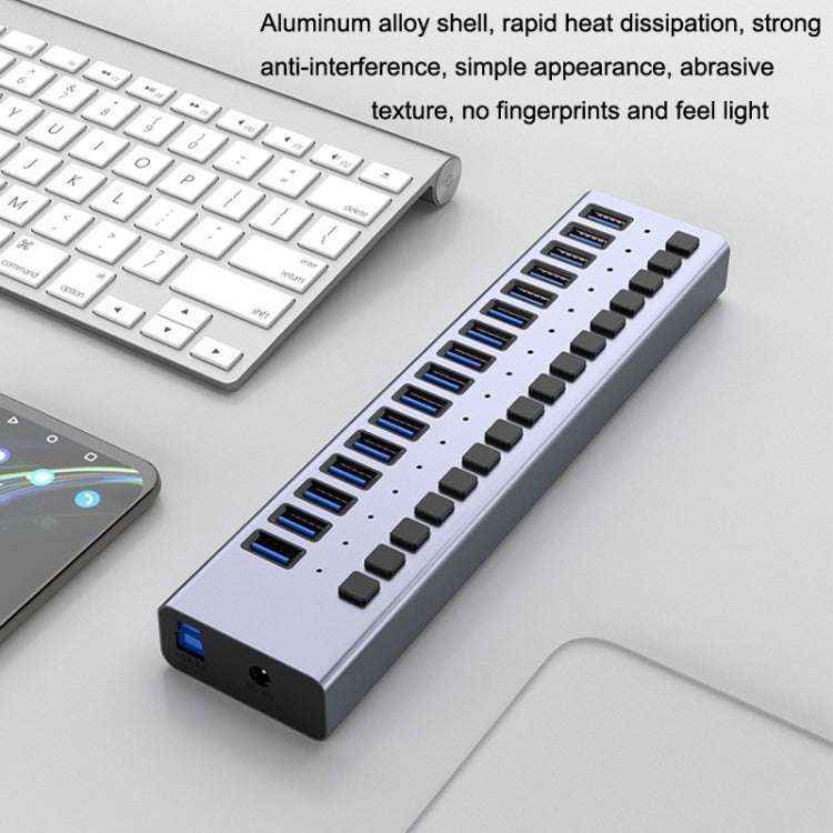 HS-716MG USB3.0 Aluminum Alloy Gray 10 Ports 12V/4A Extension Docking Computer Camera HUB