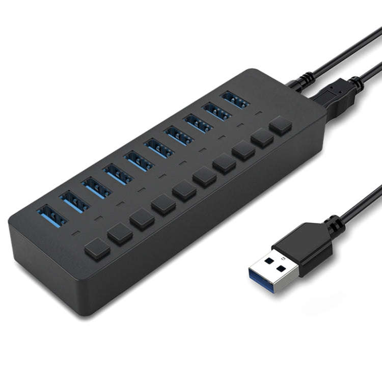 HS-716MG USB3.0 Plastic Shell Black 10 Ports 12V/4A Extension Docking Computer Camera HUB