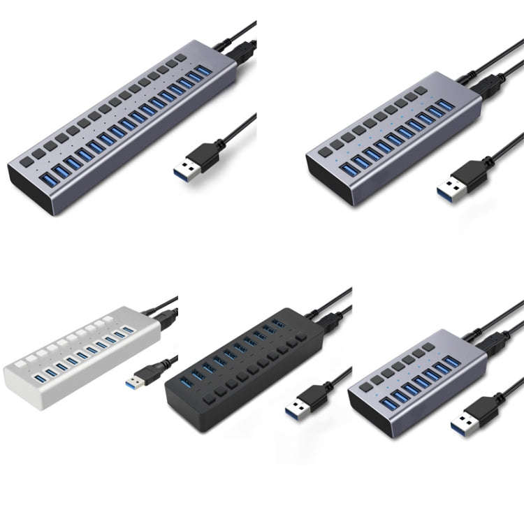 HS-716MG USB3.0 Plastic Shell Black 10 Ports 12V/4A Extension Docking Computer Camera HUB