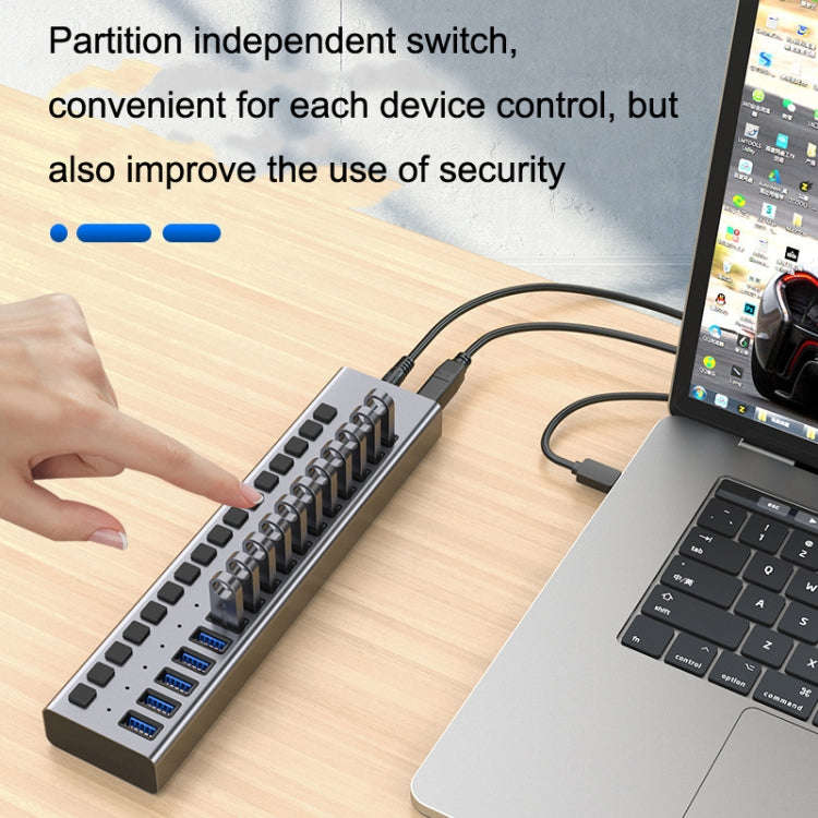 HS-716MG USB3.0 Plastic Shell Black 10 Ports 12V/4A Extension Docking Computer Camera HUB