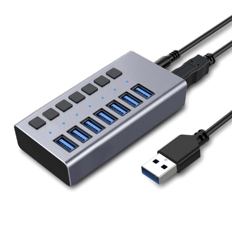 HS-716MG USB3.0 Aluminum Alloy Gray 7 Ports 12V/2A Extension Docking Computer Camera HUB