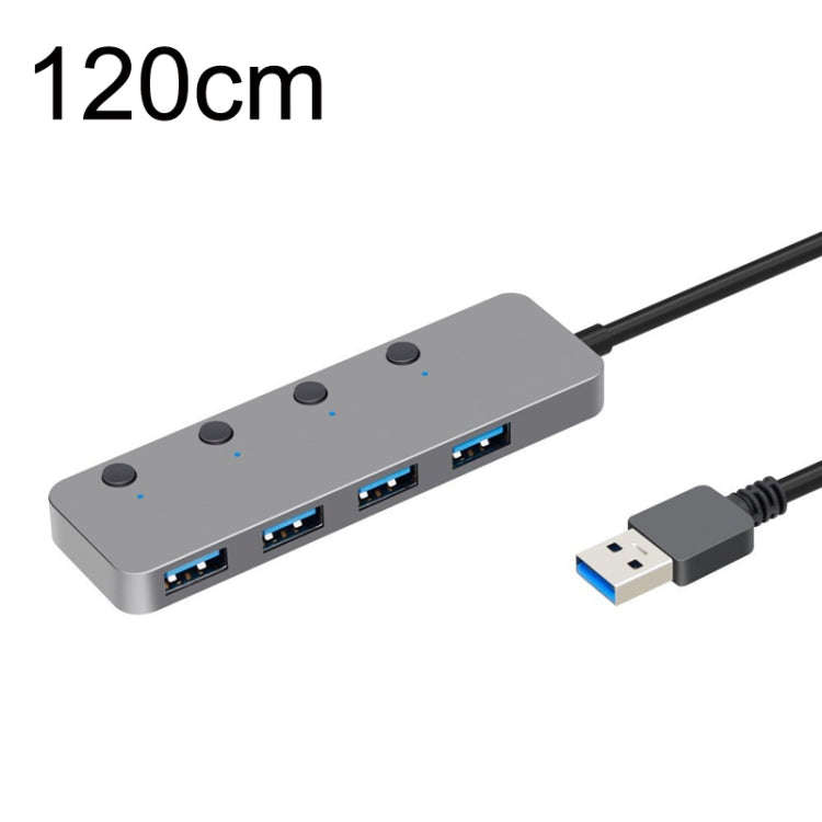 HS0059 Independent Switch USB 3.0 4 Ports Extension Type-C / USB-C Aluminum Alloy HUB, Cable Leng...