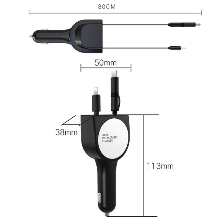 3 In 1 3.1A Dual USB Single Pull Retractable Fast QC3.0 Car Charger(Red)