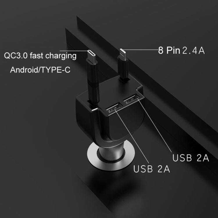 3 In 1 3.1A Dual USB Single Pull Retractable Fast QC3.0 Car Charger(Green)