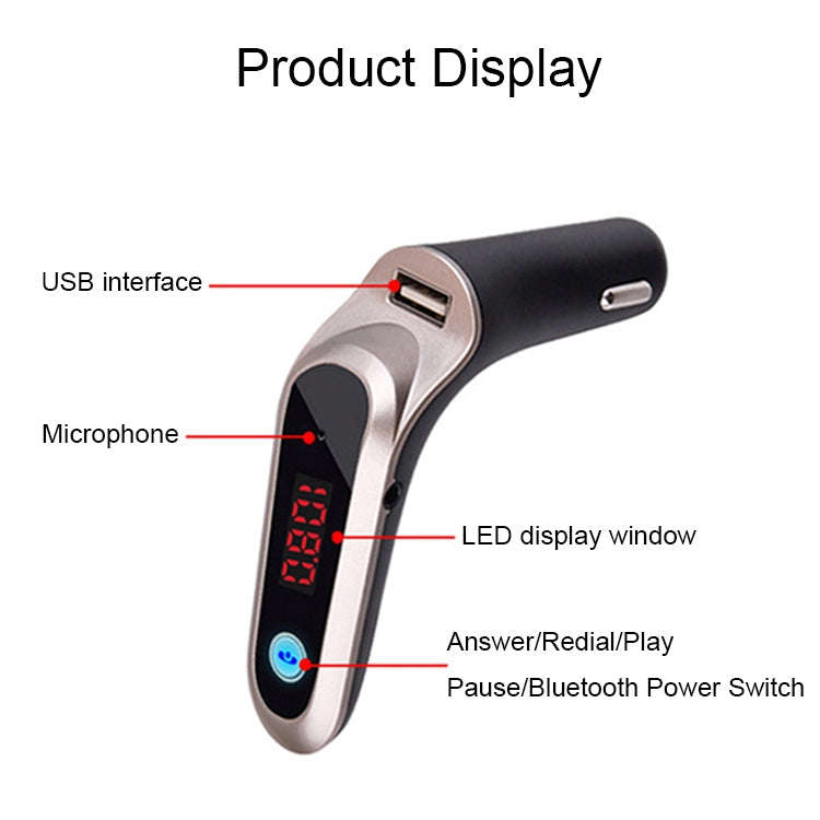 S7 Smart Digital Display Music Player Calling Car Charger, Color: Gold