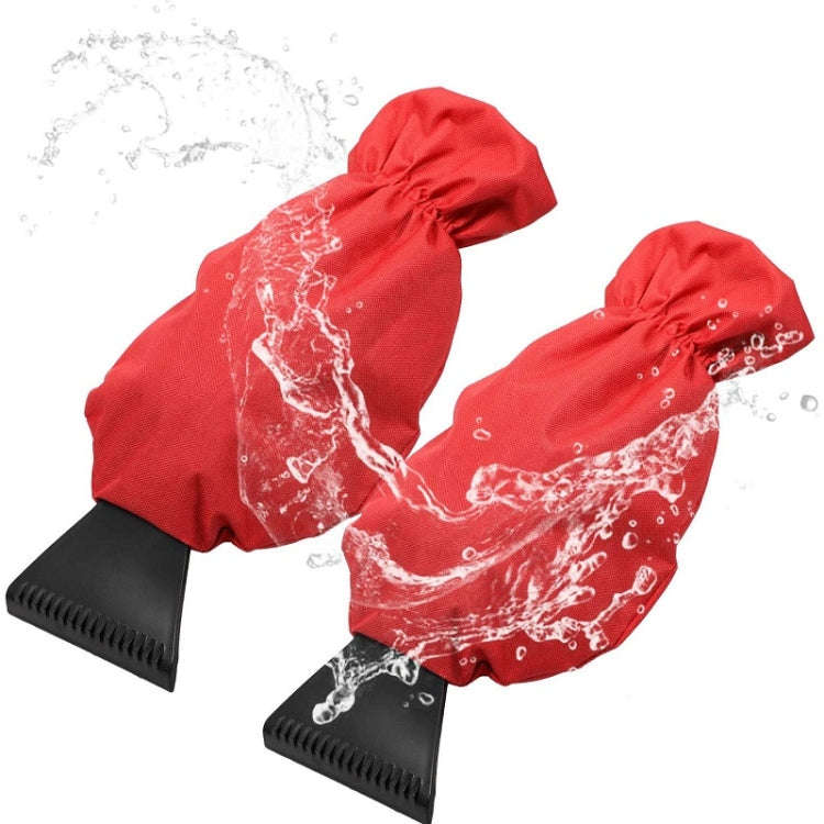2pcs Winter Warm Car Snow Shoveling Gloves Deicing Snow Scraper(Red)