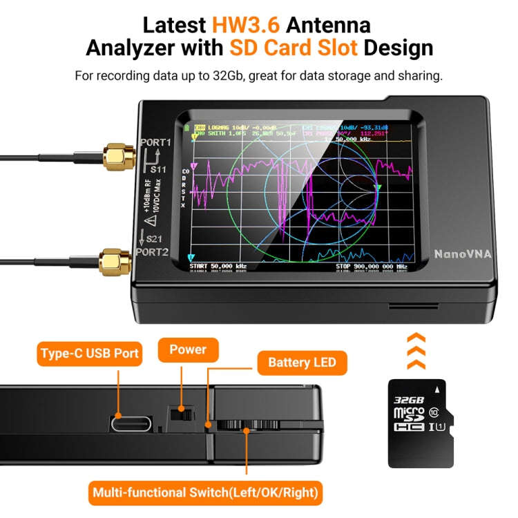 NANOVNA-H Upgraded Version 2.8 Inch TFT 50Khz-1.5Ghz Vector Network Antenna Analyzer MF HF VHF UH...