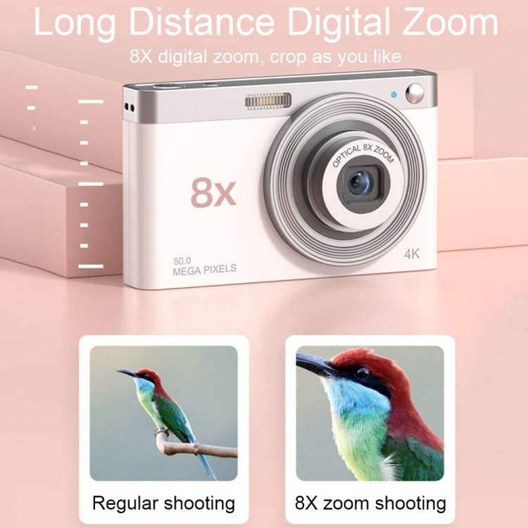 C13 2.88 inch 4K 8X Optical Zoom Telescopic Lens HD Digital Camera, Spec: White+Card Reader+16G