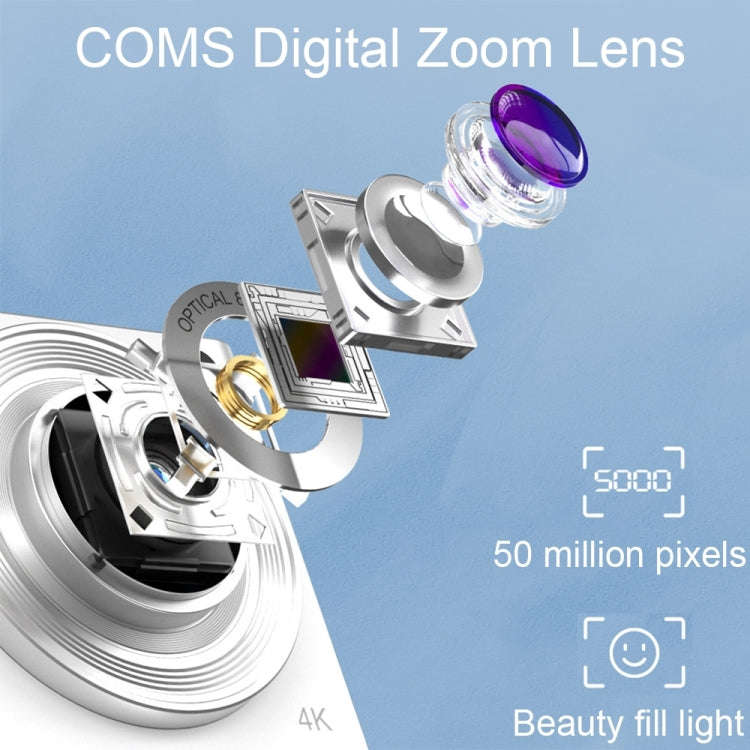 C13 2.88 inch 4K 8X Optical Zoom Telescopic Lens HD Digital Camera, Spec: White+Card Reader+16G