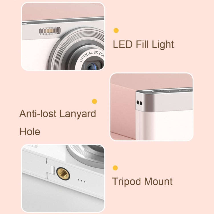 C13 2.88 inch 4K 8X Optical Zoom Telescopic Lens HD Digital Camera, Spec: White+Card Reader+16G