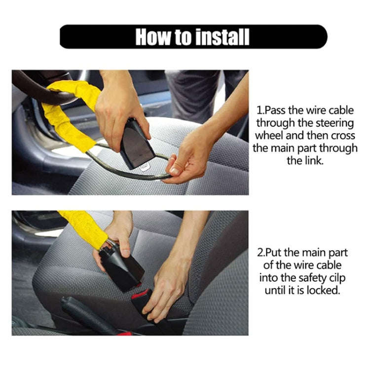 S308 Car Steering Wheel Wire Rope Lock Security Anti-theft Locks(Yellow)