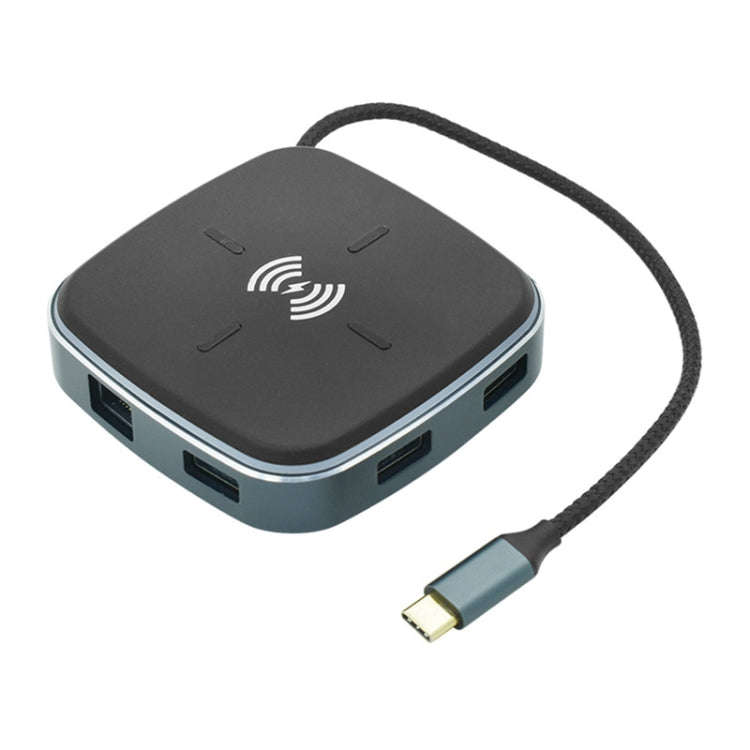 AY95 9 In 1 TYPE-C/USB-C HUB Extended Dock Wireless Fast Charging Concentrator(Black)