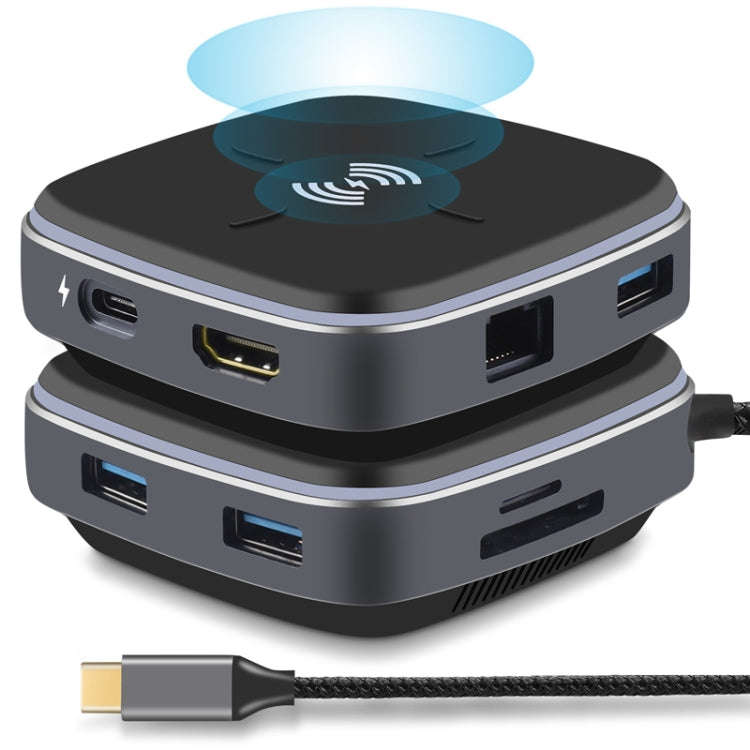 AY95 9 In 1 TYPE-C/USB-C HUB Extended Dock Wireless Fast Charging Concentrator(Black)