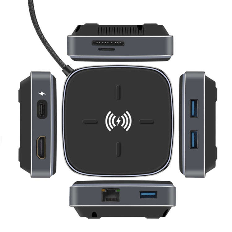 AY95 9 In 1 TYPE-C/USB-C HUB Extended Dock Wireless Fast Charging Concentrator(Black)