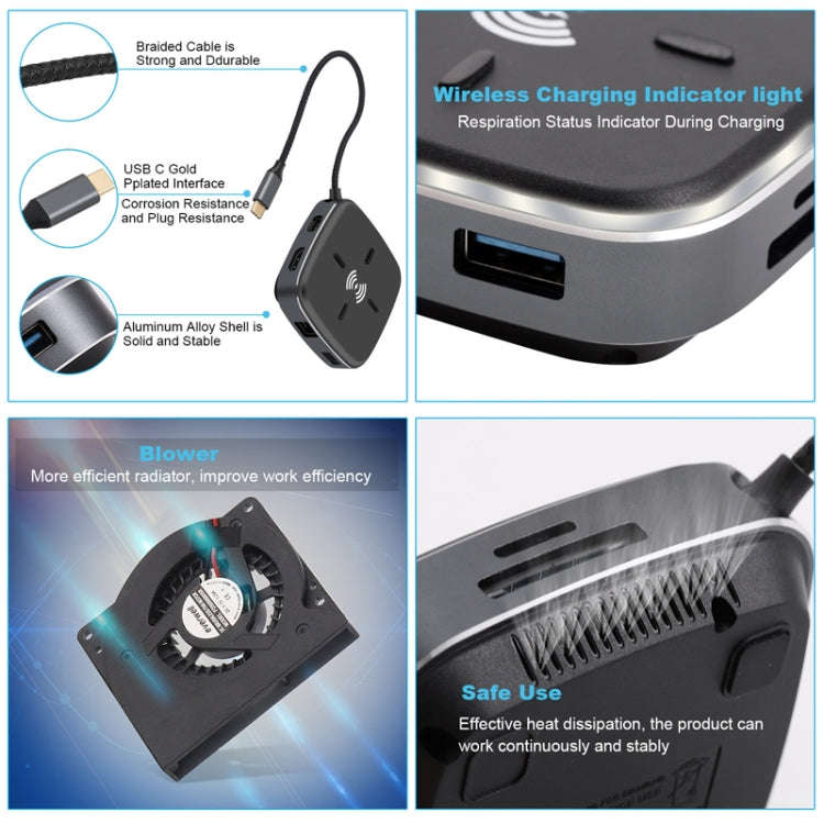 AY95 9 In 1 TYPE-C/USB-C HUB Extended Dock Wireless Fast Charging Concentrator(Black)