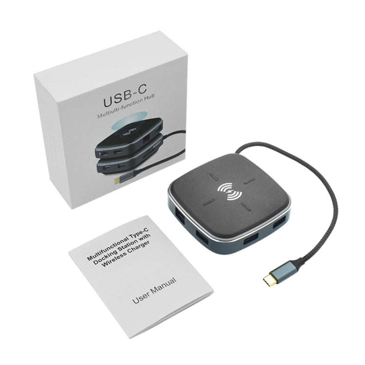 AY95 9 In 1 TYPE-C/USB-C HUB Extended Dock Wireless Fast Charging Concentrator(Black)