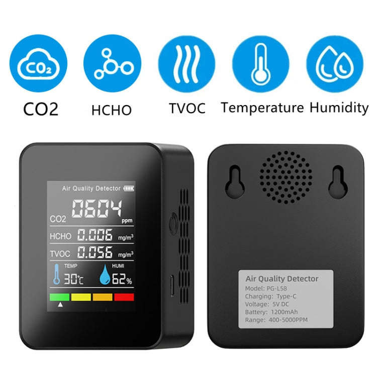 5 In 1 Temperature Humidity TVOC HCHO CO2 Large Screen Display Power Digital Air Quality Monitor(...