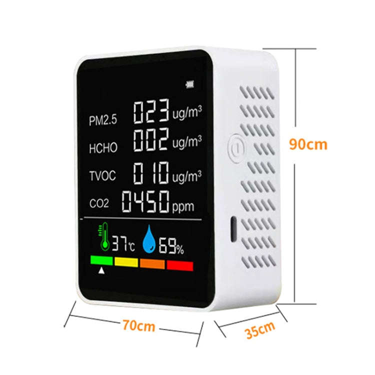 ZN-2COWT 6 In 1 PM2.5 Infrared Sensor CO2 Formaldehyde TVOC Temperature Humidity Detector(White)
