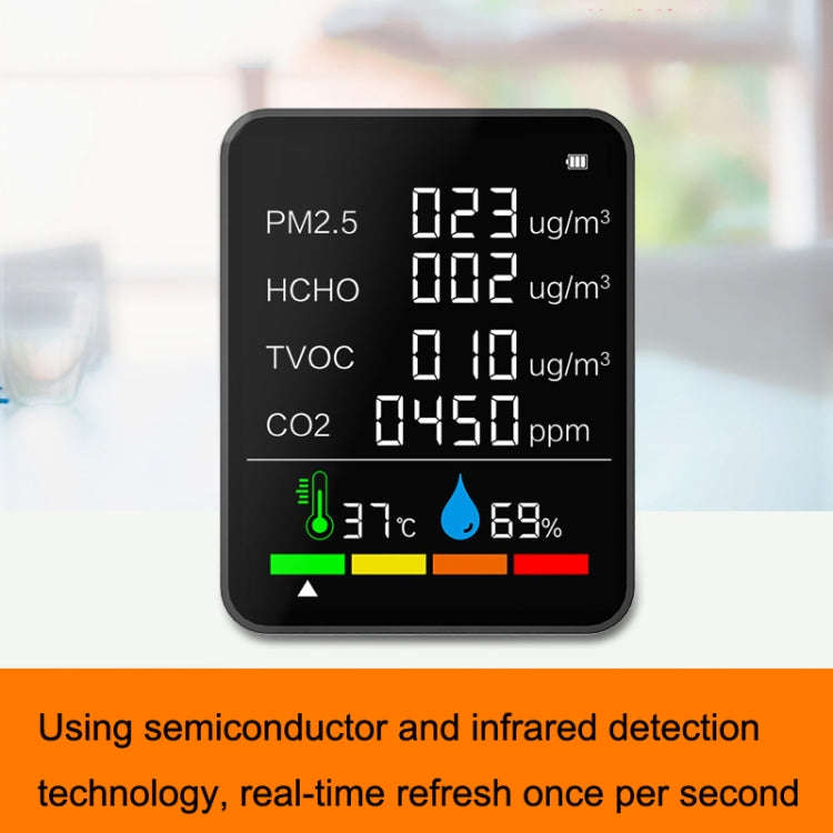 ZN-2COWT 6 In 1 PM2.5 Infrared Sensor CO2 Formaldehyde TVOC Temperature Humidity Detector(White)