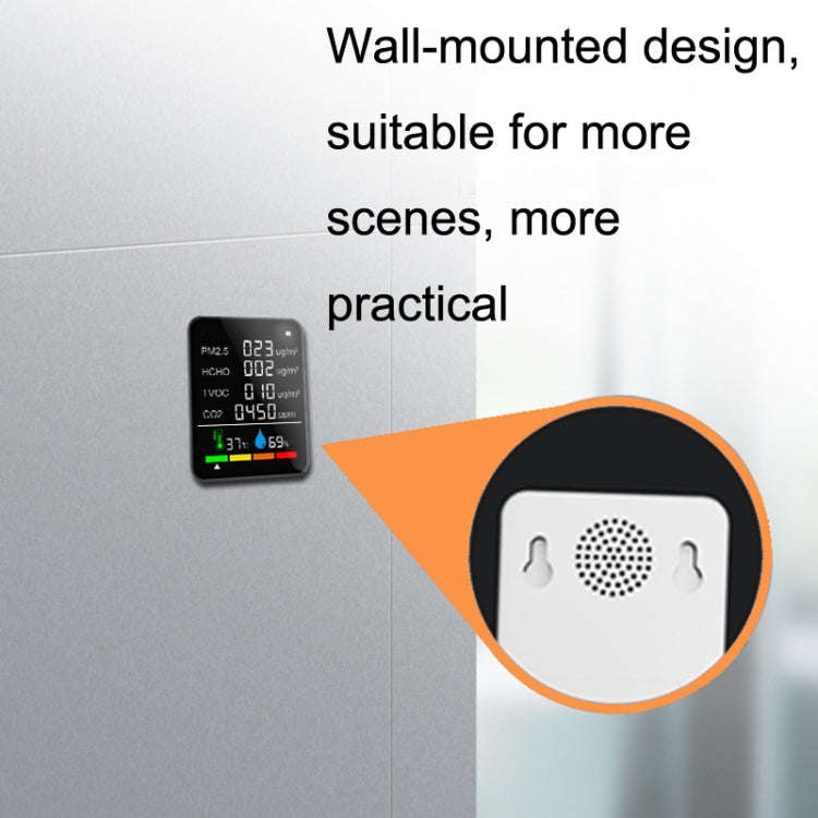ZN-2COWT 6 In 1 PM2.5 Infrared Sensor CO2 Formaldehyde TVOC Temperature Humidity Detector(White)