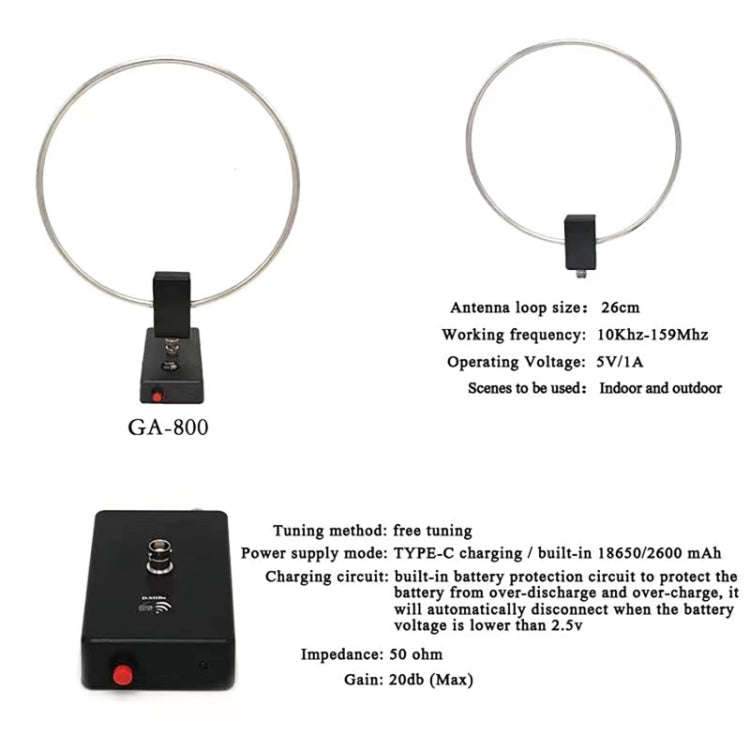 GA800 10KHz-159MHZ HF Radio Short Wave Antenna With Source Ring Shaped Antenna