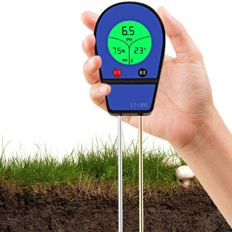 LY201 Soil PH Testing Instrument Moisture and Humidity Tester Gardening Planting Thermometer(Blue)