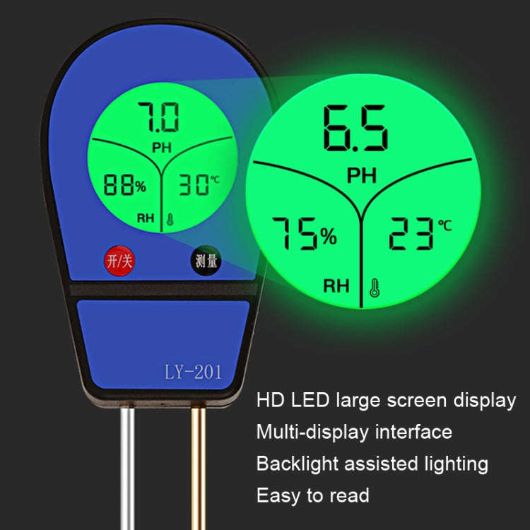 LY201 Soil PH Testing Instrument Moisture and Humidity Tester Gardening Planting Thermometer(Blue)