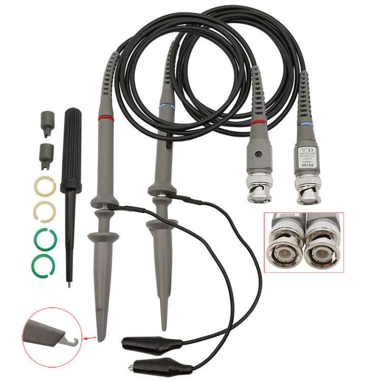 2pcs P6100 Oscilloscope Probe DC-100MHz BNC Connectors Scope Clip Probe